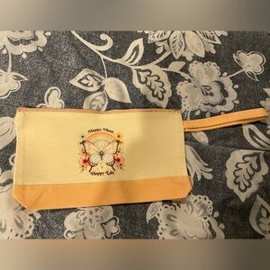 Butterfly Print Cream and Light Orange Canvas Pouch